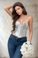 Metallic Silver Faux Leather Sweetheart Corset