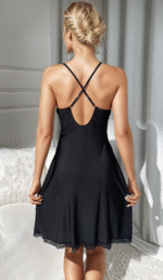 Black Lace & Satin Deep V Cut-Out Chemise