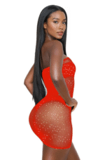 Red Strapless Mesh Rhinestone Chemise