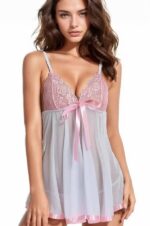 Pink Ribbon Tie Grey Chemise