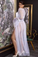 uxe White Sheer Mesh Floor-Length Robe Set