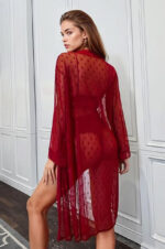 Black French Dot Mesh Robe & Lace Bra Set