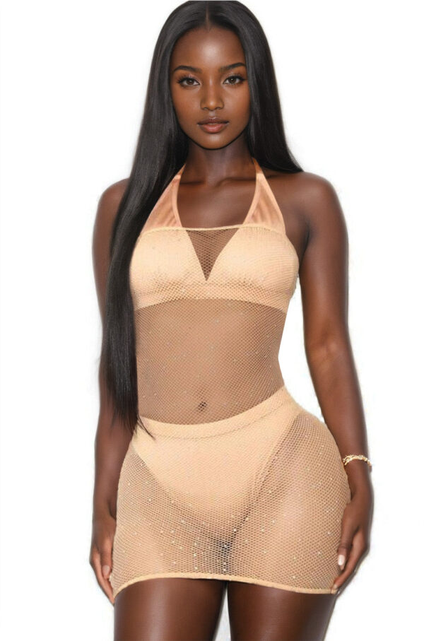 Red Strapless Mesh Rhinestone Chemise