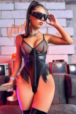 Edgy Faux Leather Fringe Teddy