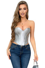 Metallic Silver Faux Leather Sweetheart Corset