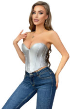 Metallic Silver Faux Leather Sweetheart Corset