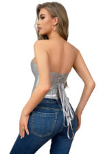 Metallic Silver Faux Leather Sweetheart Corset
