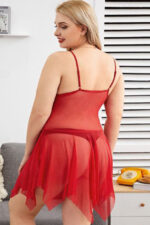 Red Christmas Fur Pom-Pom Sheer Babydoll