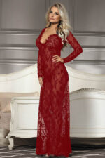 Floor-Length Lace V-Neck Sheer Gown
