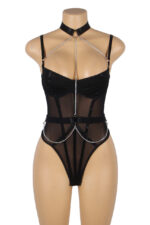 Sheer Mesh Chain Harness Bodysuit