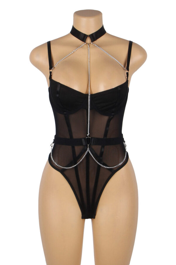 Sheer Mesh Chain Harness Bodysuit