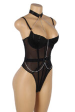 Sheer Mesh Chain Harness Bodysuit