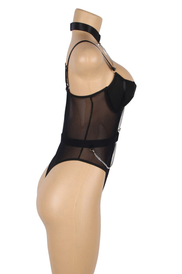 Sheer Mesh Chain Harness Bodysuit