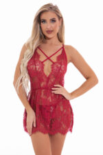 Crisscross Strap Lace Sheer Chemise