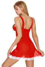 Red Santa-Themed Feather-Accent Chemise