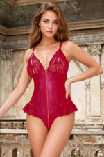 Lace-Trimmed Faux Leather Teddy