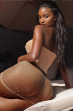 Red Strapless Mesh Rhinestone Chemise