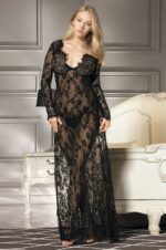 Floor-Length Lace V-Neck Sheer Gown