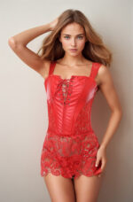 Red Faux Leather & Lace Corset Dress