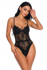 Black Sheer Lace Belted Teddy