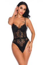 Black Sheer Lace Belted Teddy