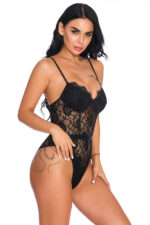Black Sheer Lace Belted Teddy