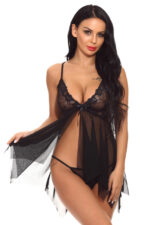 Midnight Lace Whisper Sheer Babydoll & Robe Set