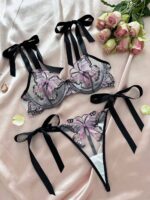 Romantic Butterfly Embroidered Tie-Strap Lingerie Set