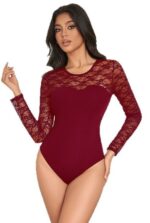 Black Lace Long Sleeve Sweetheart Neck Bodysuit