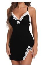 Black & White Lace Bow Babydoll Lingerie