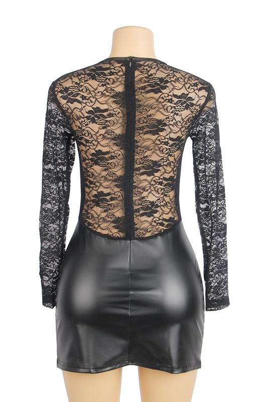Midnight Lace & Faux Leather Mini Dress