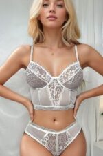 Delicate Grey Lace Bralette & Brief Set