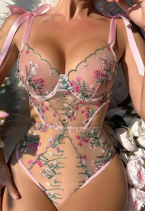 Elegance in Bloom Embroidered Mesh Bodysuit