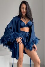 Midnight Sapphire Feather Satin Robe