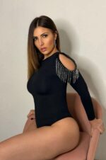 Rhinestone Fringe Cold Shoulder Bodysuit