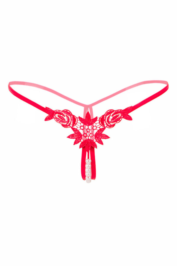Embroidered Crotchless Pearl Thong