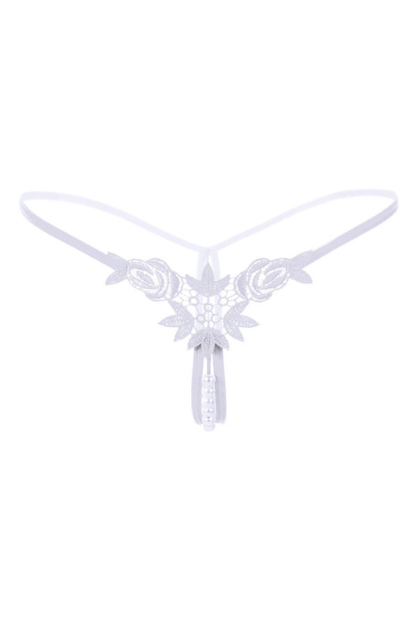 Embroidered Crotchless Pearl Thong