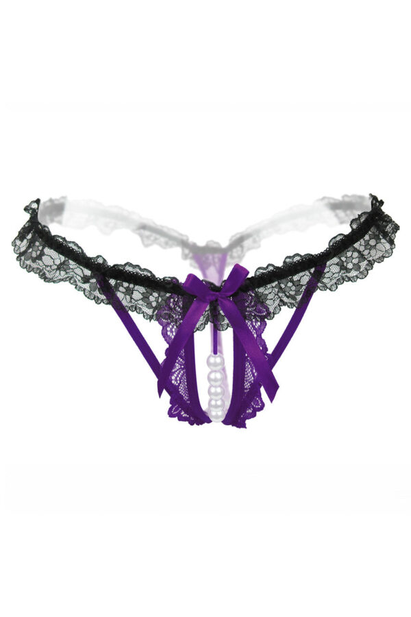 Flirty Ruffled Crotchless Pearl Thong