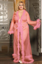 Plus Size Sheer & Feather Robe