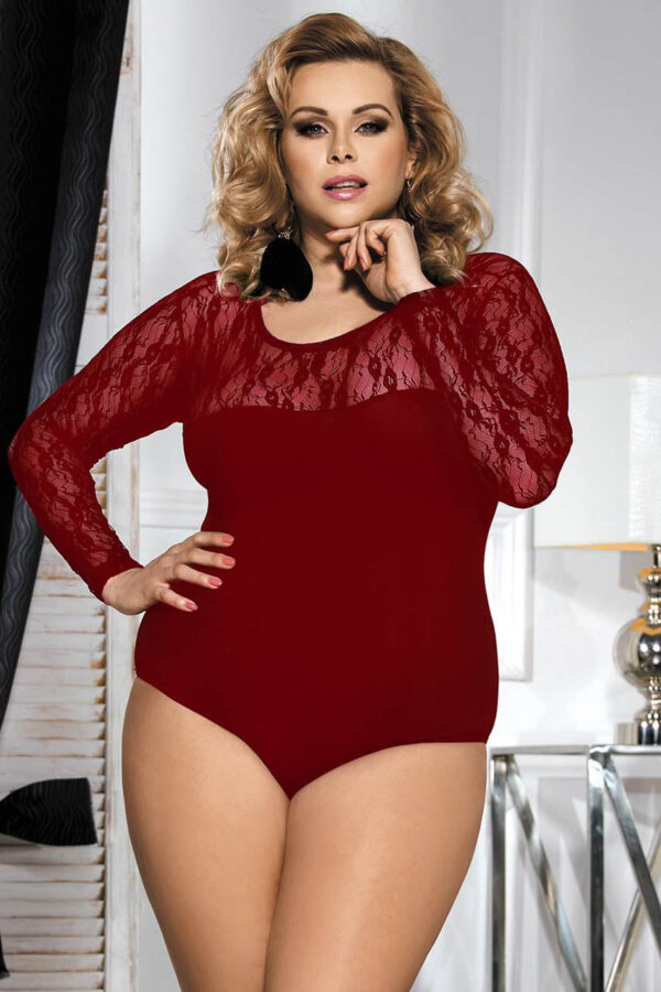 Plus Size Lace Long Sleeve Bodysuit
