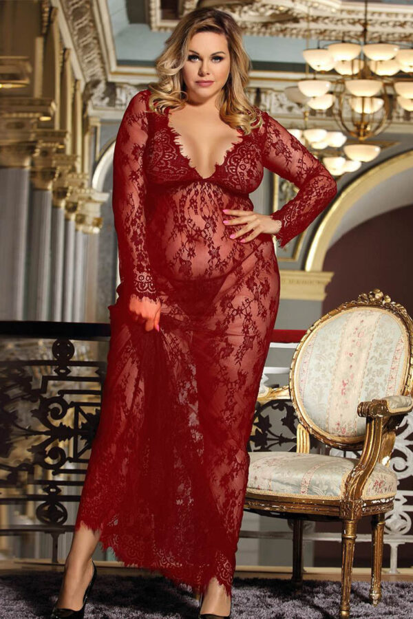 Plus Size Long V-Neck Nightgown