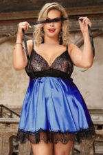 Plus Size Red Satin & Black Lace Babydoll