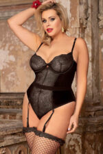 Plus Size Black Lace & Velvet Teddy