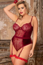 Plus Size Black Lace & Velvet Teddy