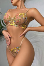 Embroidered Floral Bra & Bikini Set