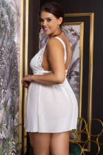 Plus Size White Deep V Mesh Babydoll