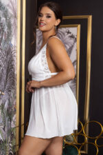 Plus Size White Deep V Mesh Babydoll