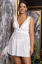 Plus Size White Deep V Mesh Babydoll
