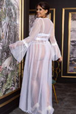 Plus Size Long Sleeve Lace Mesh Robe Set