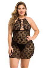 Plus Size Sheer Daisy Lace Halter Dress